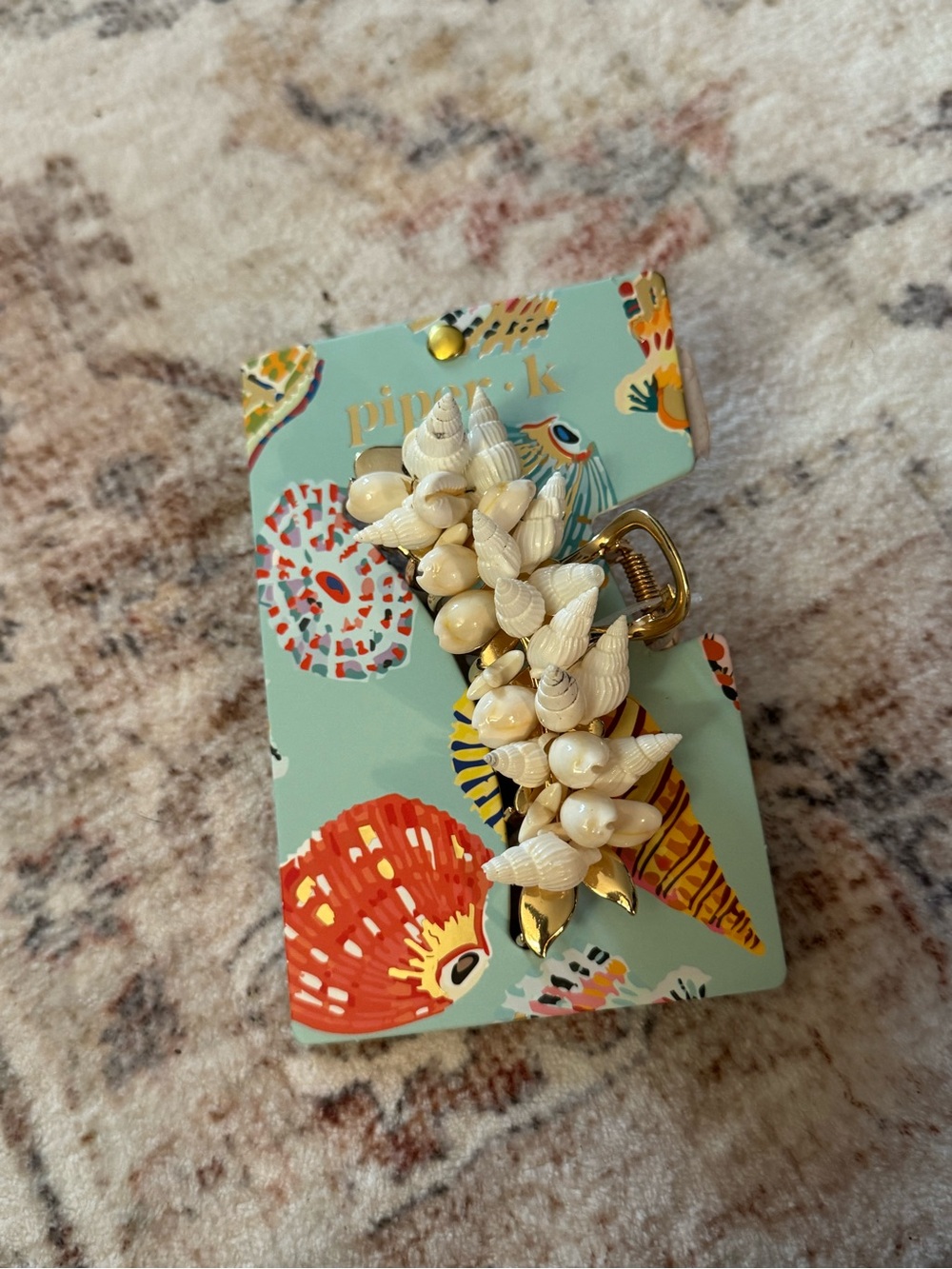 Piper K Claw Hair Clip Gold Tone White Real Seashells Coastal Beach Nautical